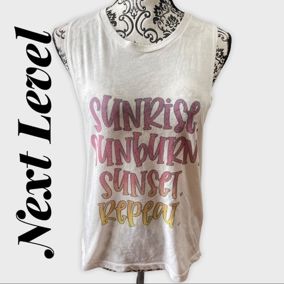 SUNRISE Sunburn White Graphic Muscle Tee - Picture 1 of 7